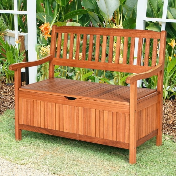 Costway Banco contenedor de madera para exterior, banco para entrada con revestimiento interno removible y empuñadura, para patio jardín balcón y salón