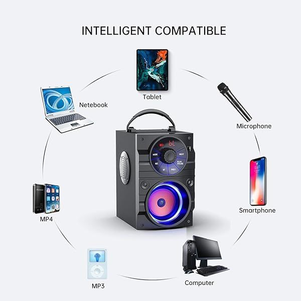 Altavoces portátiles Bluetooth grandes con luz, inalámbricos, con subwoofer, radio FM, luces LED, ecualizador, graves potentes, Bluetooth 4.2