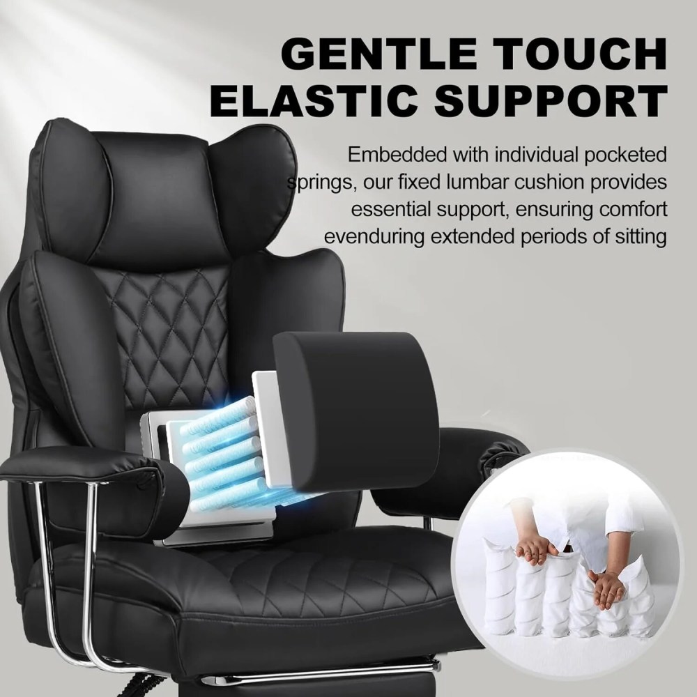 Silla para juegos, silla de oficina con soporte lumbar con resortes embolsados, ergonómica y cómoda