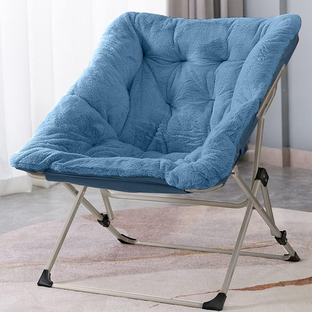 OAKHAM Comfy Saucer Chair,Folding Faux Fur Lounge Chair for Bedroom and Living Room,Flexible Seating Chair for Kids Teens Adults