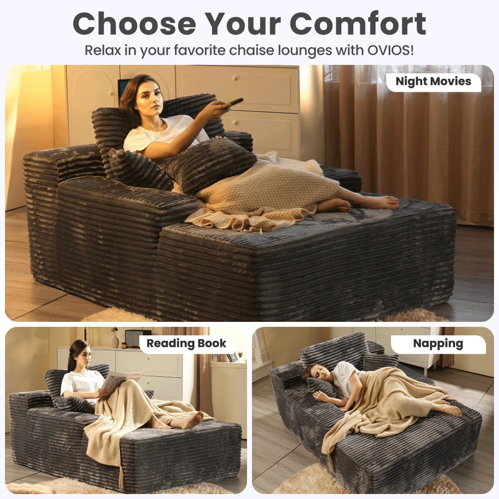 Sillón Chaise Lounge Gigante Ovios 170x122cm - Sofá Cama Ultra Cómodo de Pana, Sin Montaje, Para Salón