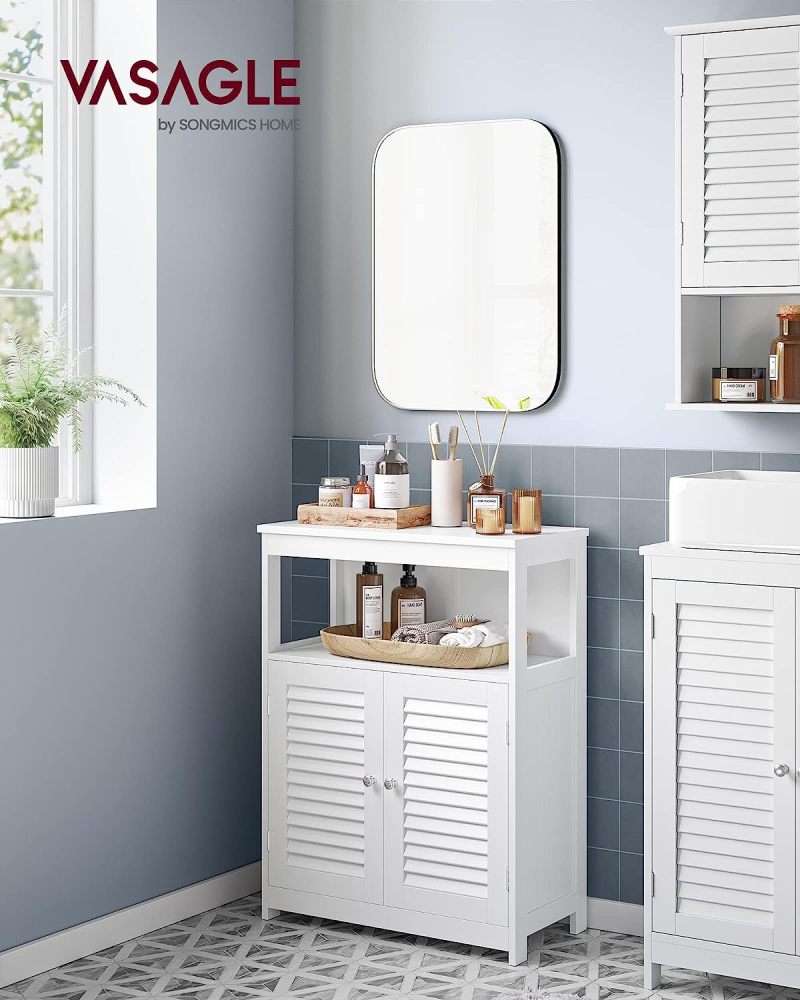 VASAGLE UBBC40WT - Mueble de baño no Empotrado, con Puertas de Doble obturación y Estante Ajustable, para baño, Sala de Estar, Entrada, Cocina, Color Blanco