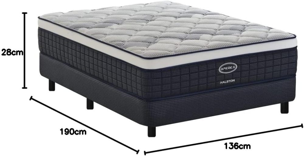 Colchon + Box| Individual| Halston| Sistema BONNELL| Ortopedico| Confort Medio| Hipoalergénico y Anti ácaros| 32 cm. de Altura| Garantía 5 años