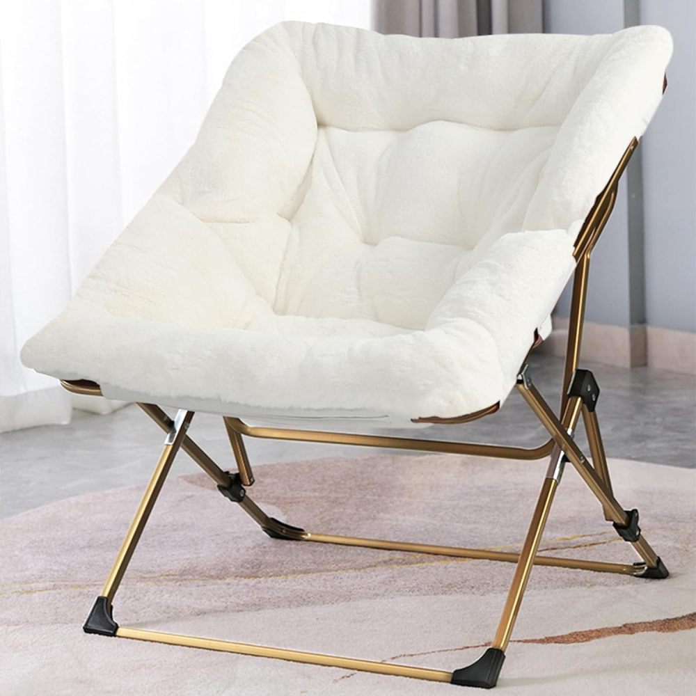 OAKHAM Comfy Saucer Chair,Folding Faux Fur Lounge Chair for Bedroom and Living Room,Flexible Seating Chair for Kids Teens Adults