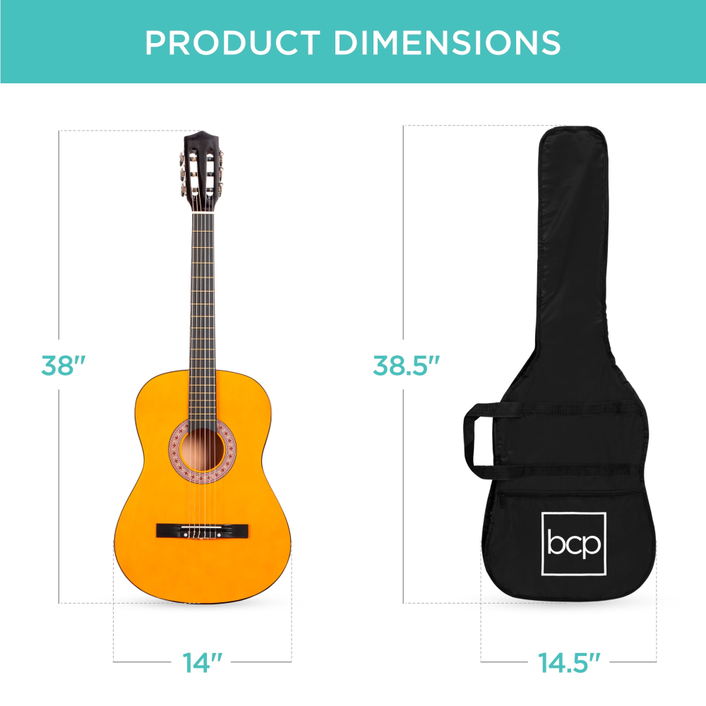 Kit de inicio para guitarra acústica de 38 pulgadas para principiantes con funda, correa y cuerdas adicionales, color natural