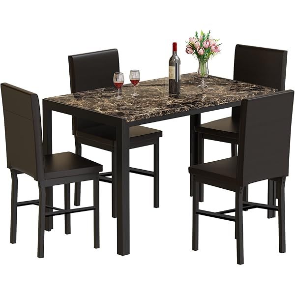 Juego de mesa de comedor para 4, 5 piezas de mármol DiningTableSet