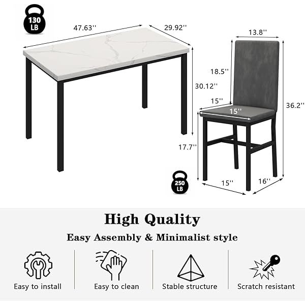 Juego de mesa de comedor para 4, 5 piezas de mármol DiningTableSet