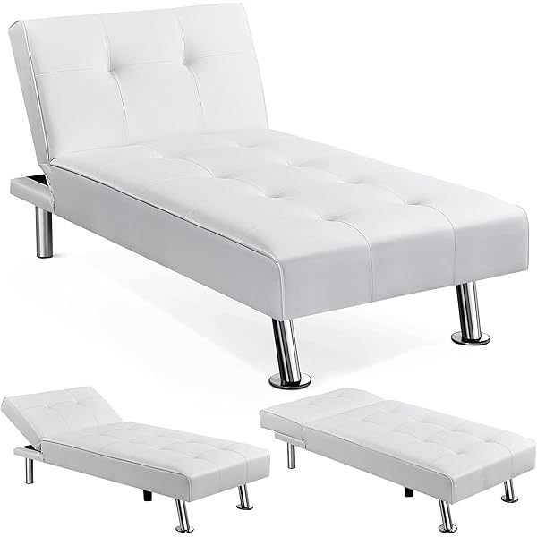 Sofá cama convertible de piel sintética, sofá futón, sofá reclinable moderno, sofá cama con patas de metal cromado