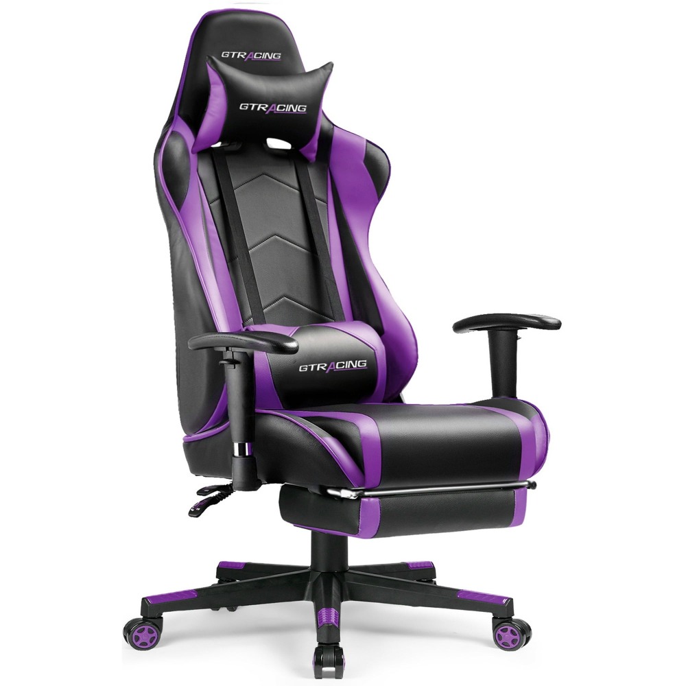 Silla gaming, silla ergonómica de escritorio con soporte lumbar, cuero sintético, reposapiés y reposacabezas ajustable.