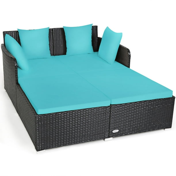 Costway Sofá Cama de Ratán para Exteriores con Cojines y Cojines, Color TurquesaCostway Sofá Cama de Ratán para Exteriores con Cojines y Cojines, Color Turquesa