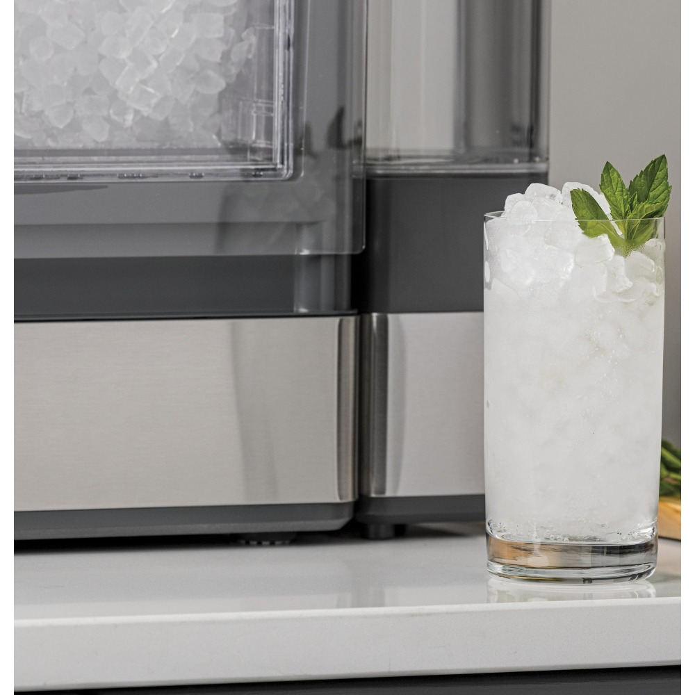 Máquina de hielo en pepitas + tanque lateral, máquina de hielo de mostrador, acero inoxidable, producción diaria de hielo de 24 lb