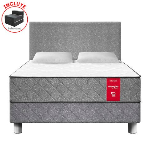 Dormitorio Lifestyles Pocket Acero 2 Plazas + Sofá Cama + 2 Almohadas + 1 Protector
