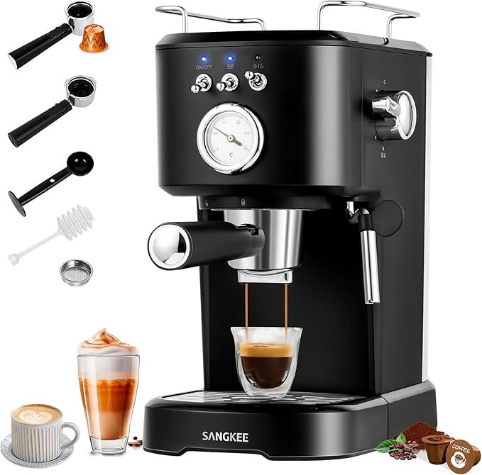 Máquina de Espresso y Capuchino 20 Bares, Cafetera Cápsulas y Café Molido con Espumador de Leche (ESS2)