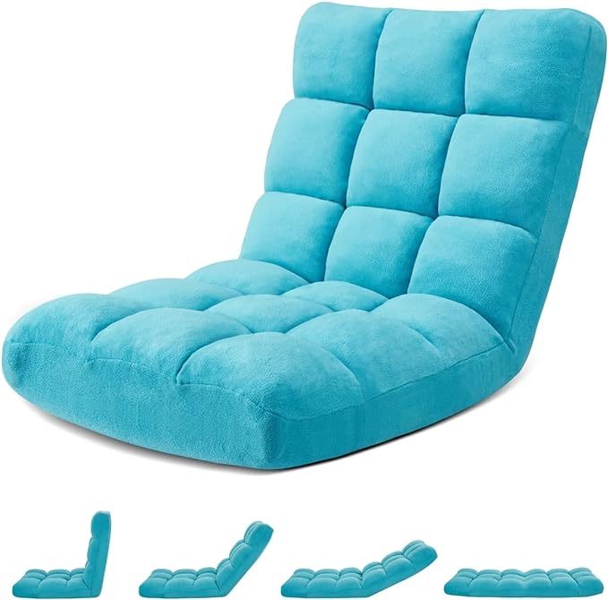 Folding Floor Gaming Chair Cushioned Adjustable Lazy Sofa Chair/Flannel for Adults&Kids Perfect for ReadingGamingCamel