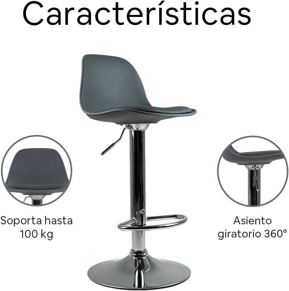 Juego de 4 Sillas para Bar con Reposapiés y Respaldo Medio | Taburetes Giratorios para Barra, Restaurantes, cocinas, con Altura Ajustable, Cómodas y Acolchadas(Negro1)