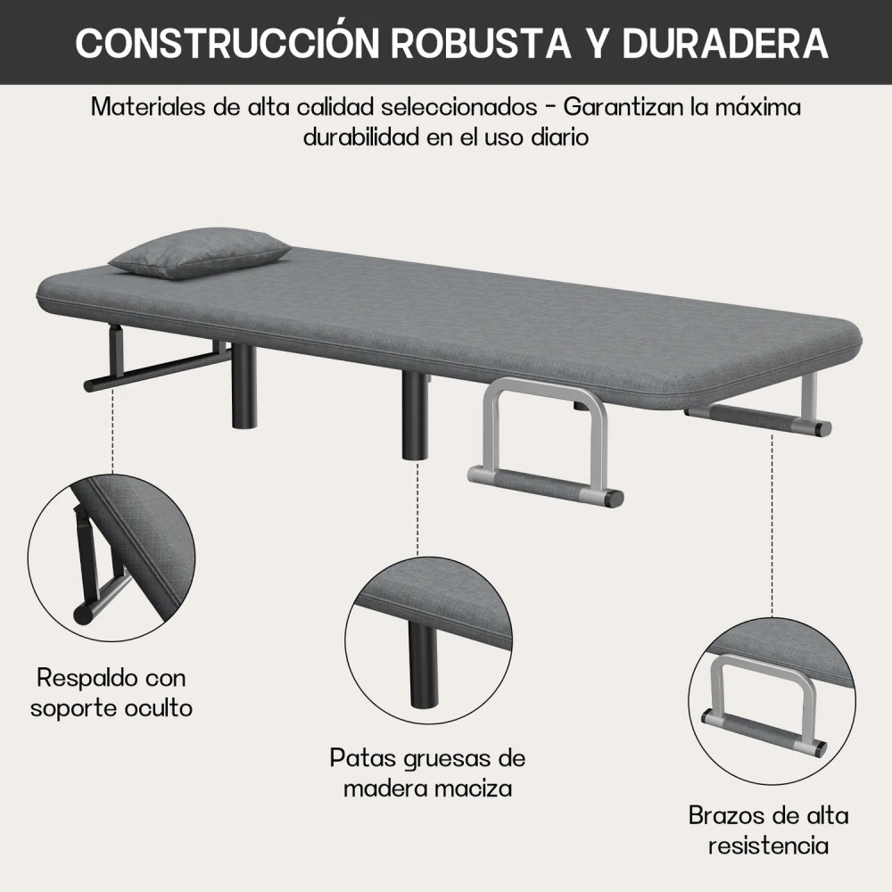 Sillón Sofá Cama Plegable Gris