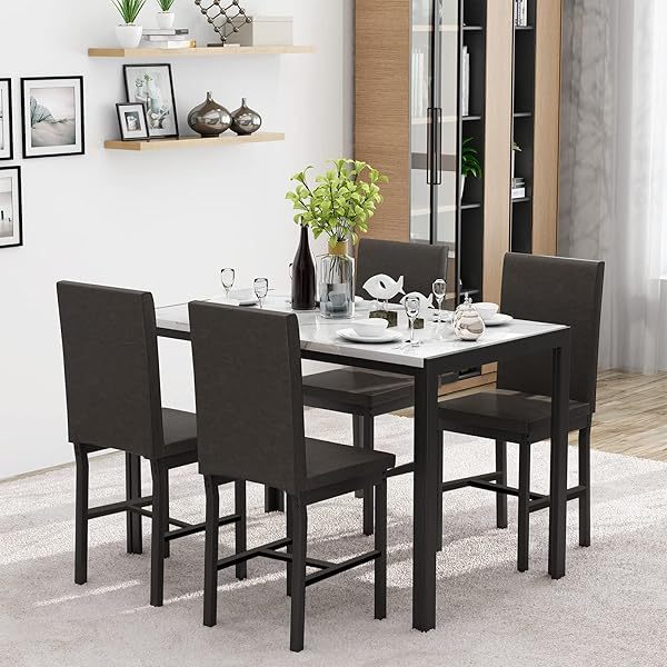 Juego de mesa de comedor para 4, 5 piezas de mármol DiningTableSet