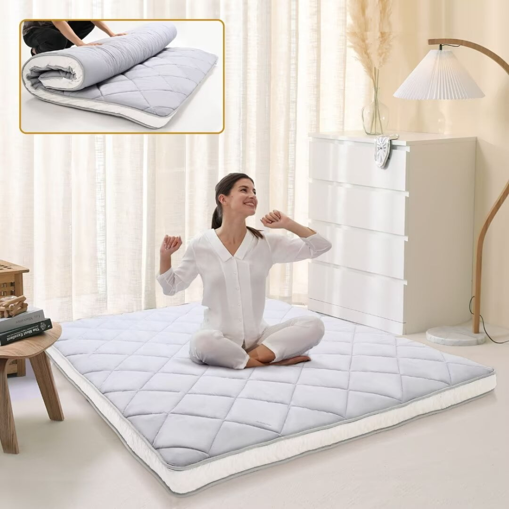 Colchón futón japonés de espuma viscoelástica plegable de 4 pulgadas, tamaño completo, gris (80 x 54 x 4 pulgadas)