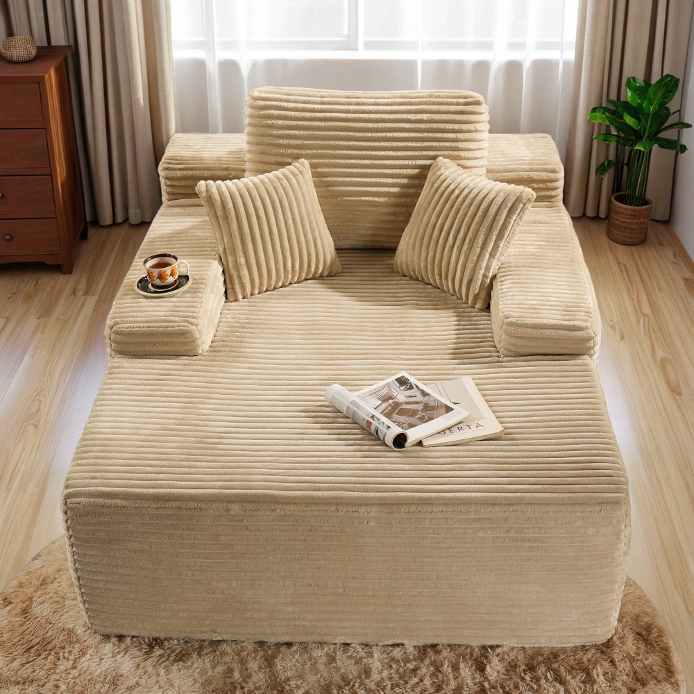 Sillón Chaise Lounge Gigante Ovios 170x122cm - Sofá Cama Ultra Cómodo de Pana, Sin Montaje, Para Salón