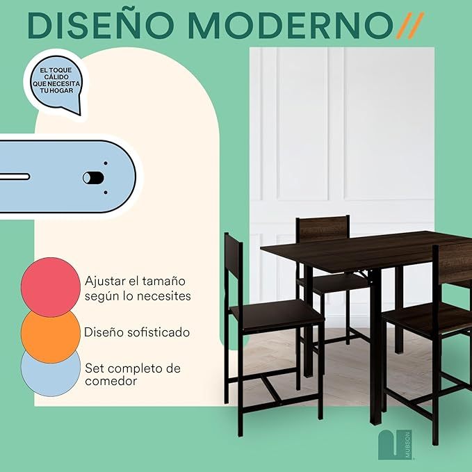 Comedor 2 en 1 con 4 Sillas. Comedor Colapsable Ponce con Superficie de 120x78 cm. Mesa Plegable para 2 o 4 Personas. Mesa para Cocina, Hogar o Terraza. Antecomedor. Dining Table (Café)