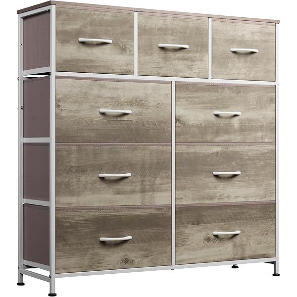 Cómoda con cajones, torre de almacenamiento de tela para dormitorio, entrada, armario, unidad organizadora de arcón alto con contenedores de tela, estructura de acero,