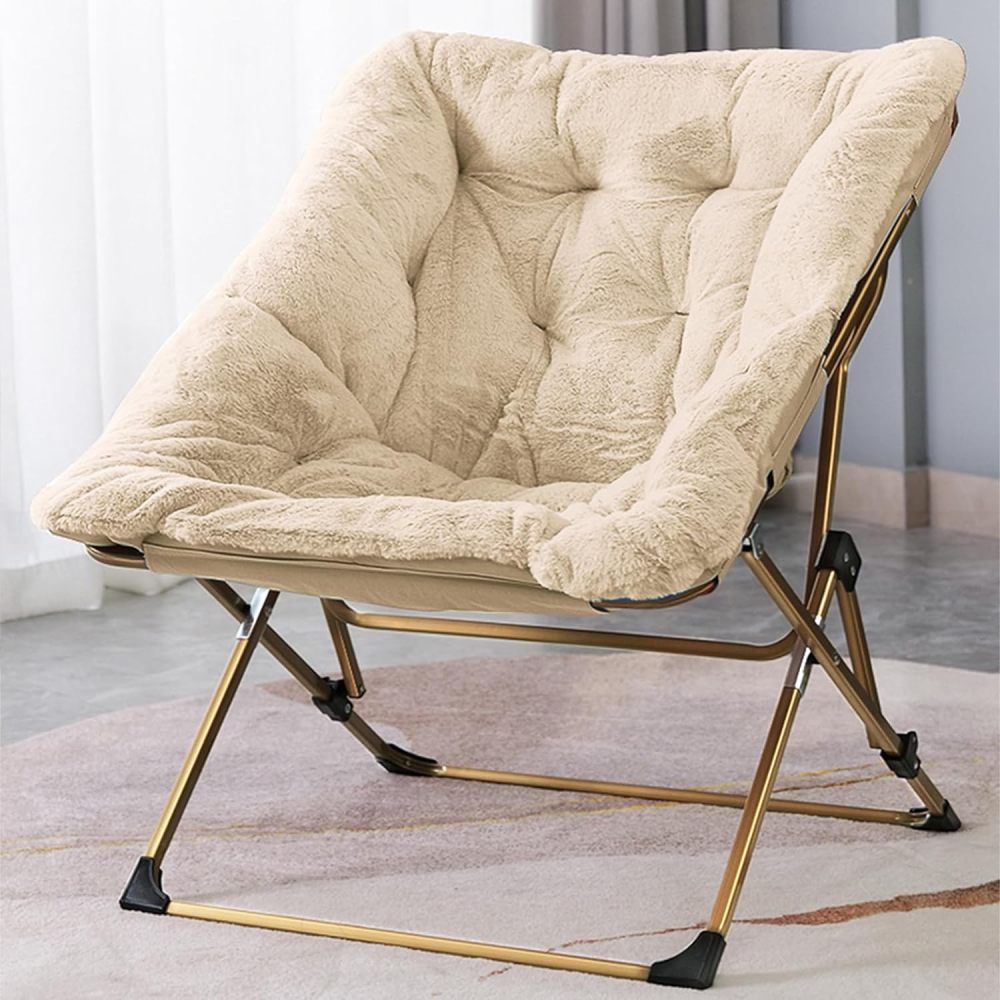 OAKHAM Comfy Saucer Chair,Folding Faux Fur Lounge Chair for Bedroom and Living Room,Flexible Seating Chair for Kids Teens Adults