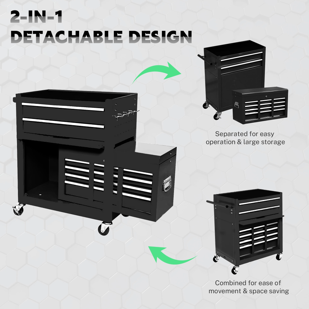 Caja y armario para herramientas 2 en 1, caja de herramientas con ruedas de 8 cajones y gran capacidad