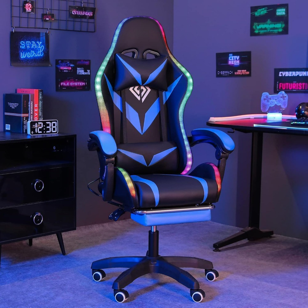 Silla Gaming con Masaje y Luces LED Sillas Ergonómicas para Videojuegos