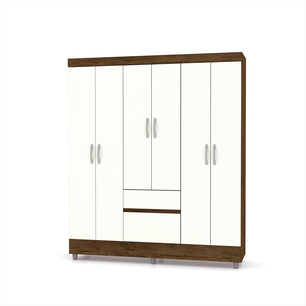 Closet 6 Puertas 2 Cajones Valent Marrón/Blanco Apagado