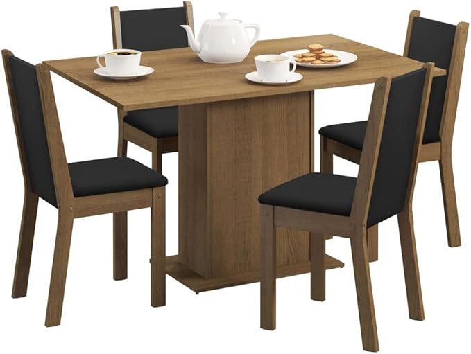 Juego de Comedor, Mesa con Tablero de Madera y 4 Sillas Talita