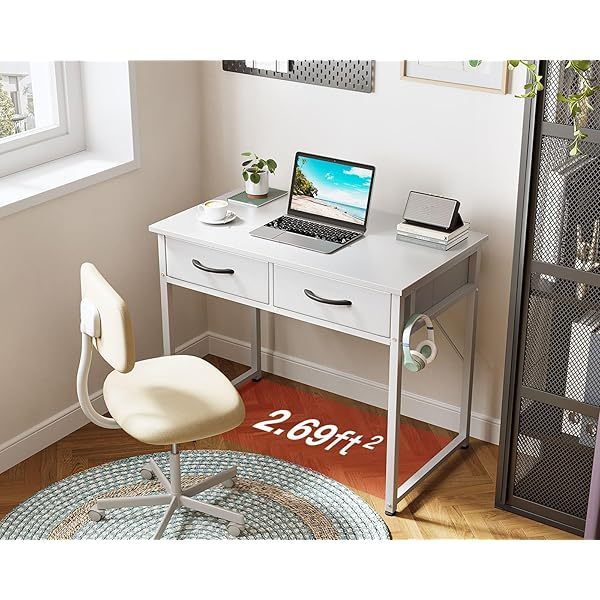 Escritorio de tocador blanco, mesa de estudio, escritura y trabajo moderna de 32 pulgadas