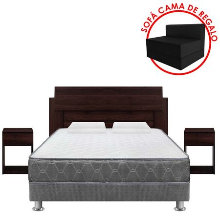 Dormitorio Acqua 2 Plazas + Velador Melamina + Sofá