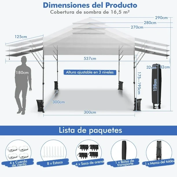 3x3m Pabellón Emergente Instantáneo Plegable para Exterior con Dos Mitades de Toldo Carpa Portátil Ajustable en Altura para Camping Costway Modern
