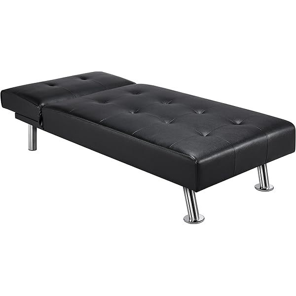Sofá cama convertible de piel sintética, sofá futón, sofá reclinable moderno, sofá cama con patas de metal cromado