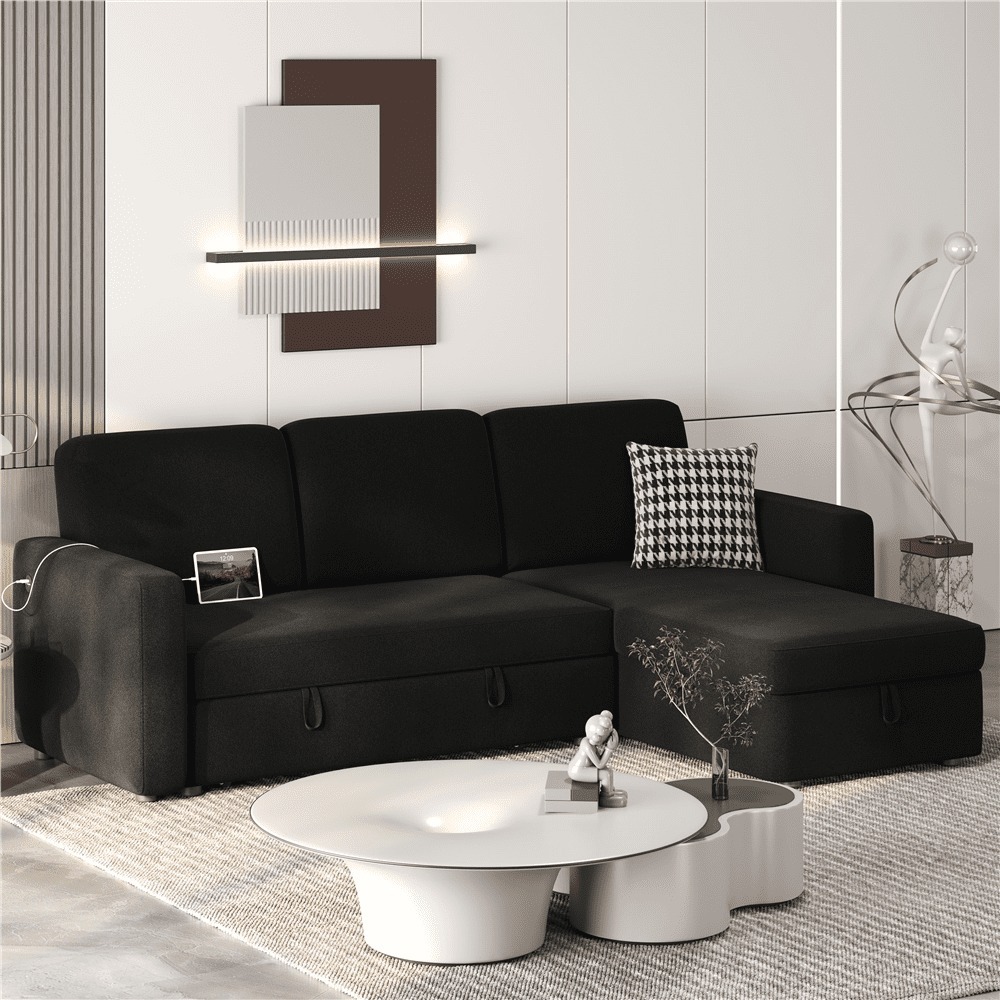 Sofá Seccional Reversible Alden Design con Puertos USB y Type-C para Sala de Estar