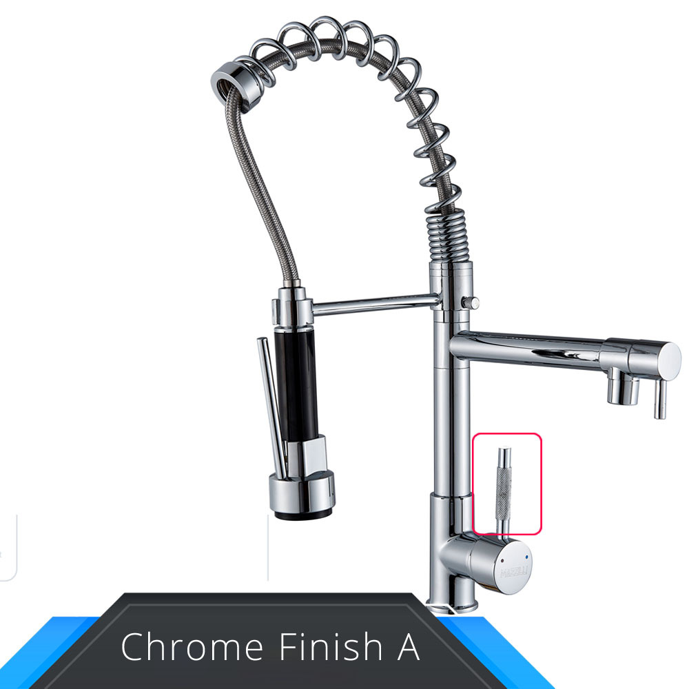 Grifo de cocina desplegable con resorte dorado y negro y rosa, mezclador de agua fría y caliente, grifo tipo grúa