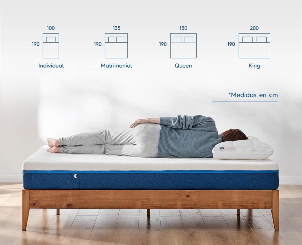 Luuna Colchón Blue Individual, Espumas certificadas, Hecho en México, 3 Capas de Espuma, Memory Foam, Durabilidad, Colchón en Caja