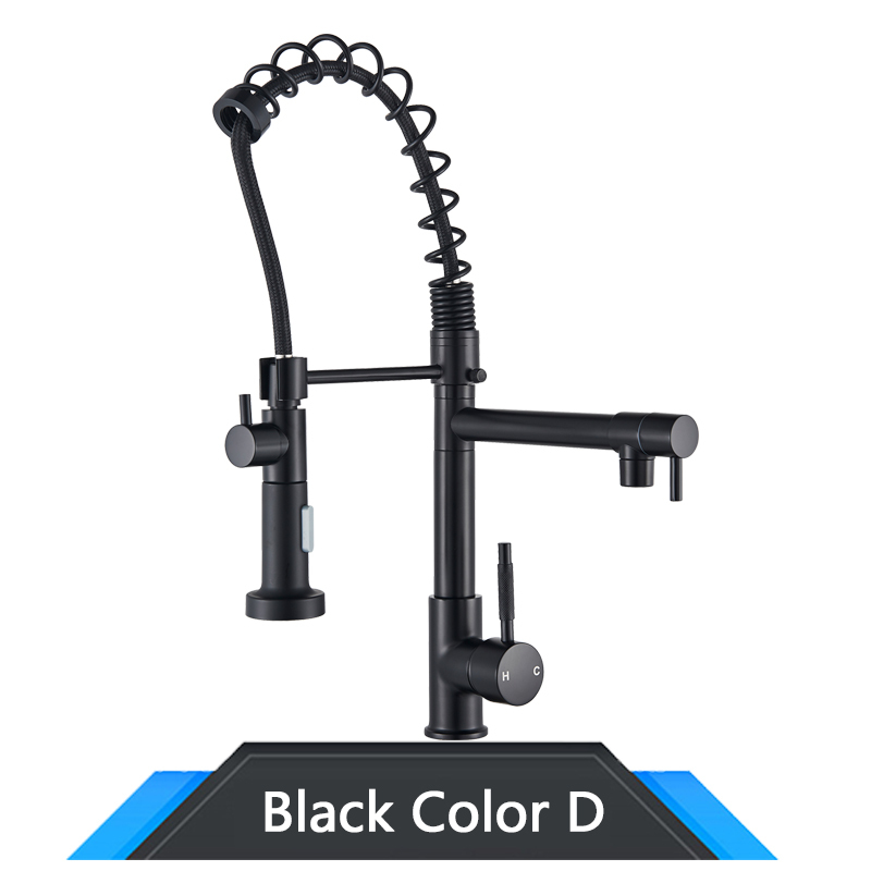 Grifo de cocina desplegable con resorte dorado y negro y rosa, mezclador de agua fría y caliente, grifo tipo grúa
