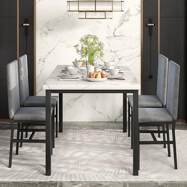 Juego de mesa de comedor para 4, 5 piezas de mármol DiningTableSet