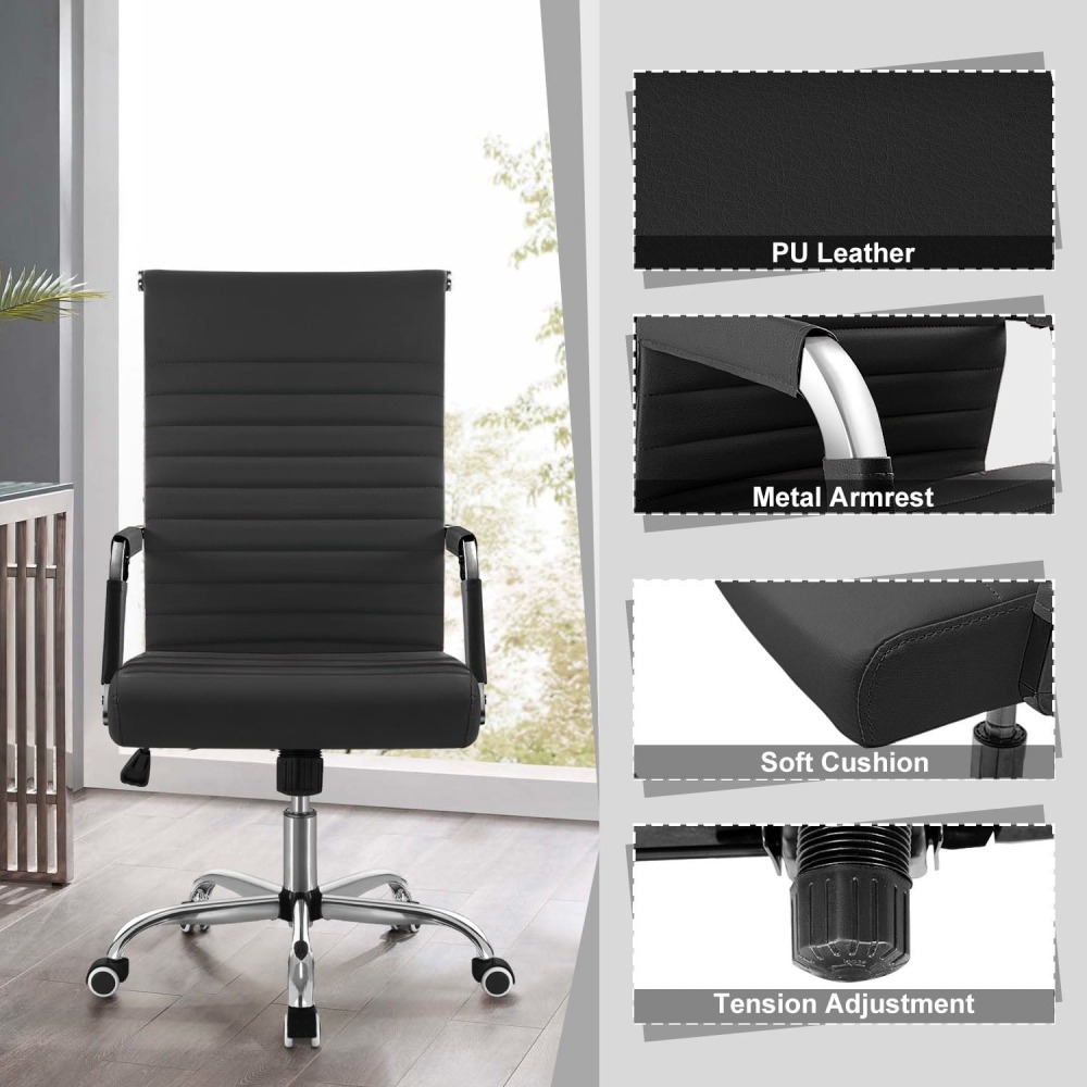 Silla de Trabajo con Brazos - Piel Imitación Cuero - Ideal para Oficina/Reuniones