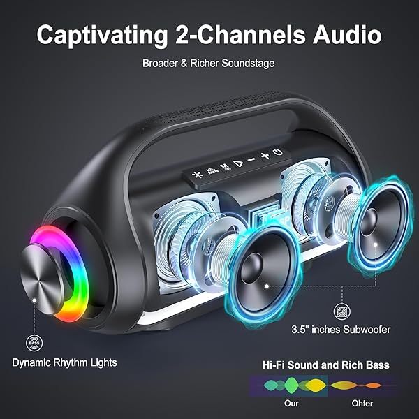 Altavoz Bluetooth, altavoz Bluetooth portátil resistente al agua con graves potentes y luces LED