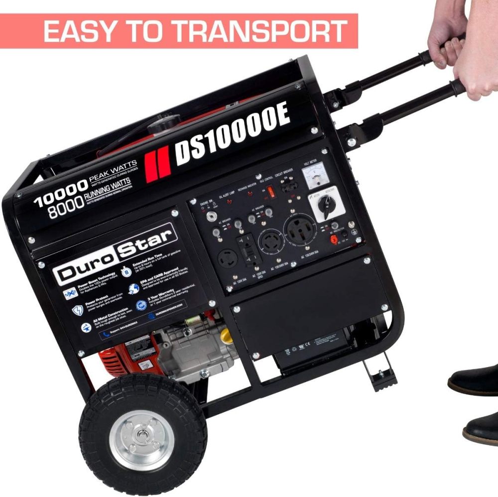 DS10000EH Generador portátil de Doble Combustible, 10000 W, Arranque eléctrico, Respaldo en casa y Listo para RV, Aprobado por 50 Estados, Rojo/Negro
