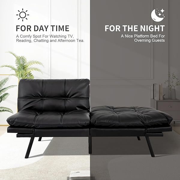 Sofá cama futón de espuma viscoelástica ajustable, sofá con respaldo convertible y reposabrazos, futón plegable, moderno futón cama para sala de estar, apartamento, oficina, habitación pequeña, sofá cama de 71 pulgadas, color negro