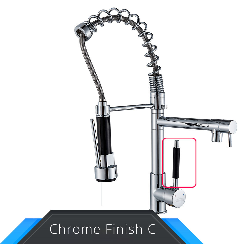 Grifo de cocina desplegable con resorte dorado y negro y rosa, mezclador de agua fría y caliente, grifo tipo grúa