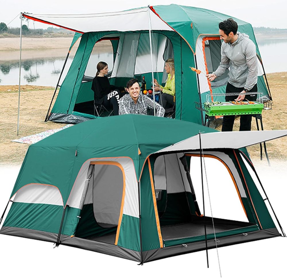 Dopwii Casa de Campaña Portátil,Tienda de Campaña para5~8 Personas,Tienda Familiar de Fácil Instalación,Tienda para Acampar Impermeable con Alfombra de Piso y Toldo de Puerta,Gran Ventilación