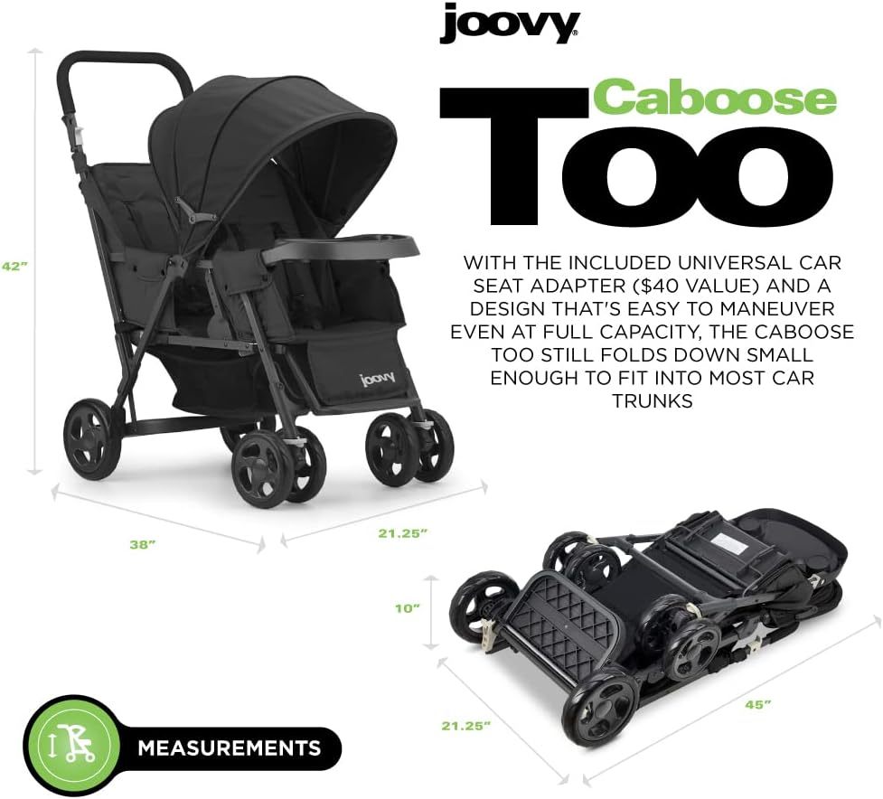 JOOVY Caboose Too - carriola de tándem de pie (grafito), color negro