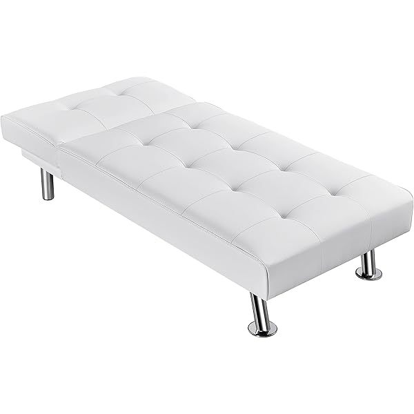 Sofá cama convertible de piel sintética, sofá futón, sofá reclinable moderno, sofá cama con patas de metal cromado