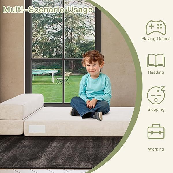 Sofá cama plegable individual con almohada, sofá cama plegable portátil para viajes, campamentos, invitados, tumbona plegable con funda transpirable y lavable, convertible y fácil de guardar, color blanco roto