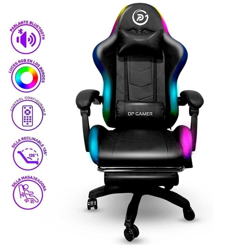 SILLA GAMER NEGRO DP PRO-LB LUZ RGB BLUETOOTH MASAJEADOR COLOR
