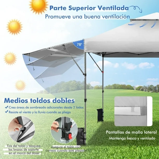 3x3m Pabellón Emergente Instantáneo Plegable para Exterior con Dos Mitades de Toldo Carpa Portátil Ajustable en Altura para Camping Costway Modern